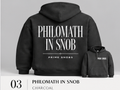 Philomath in Snob hoodie Gildan 18500 style back design and front chest branding