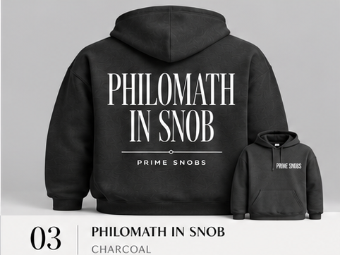 Philomath in Snob hoodie Gildan 18500 style back design and front chest branding
