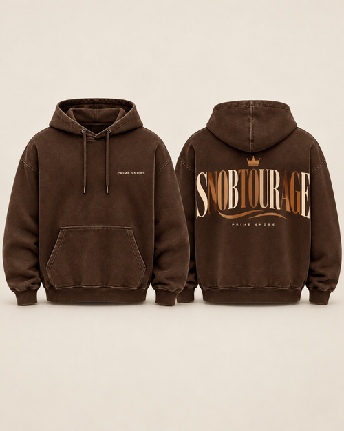 Front and back conceptual mockup of Prime Snobs Inner Smile hoodie