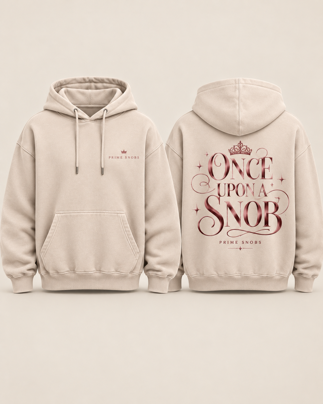 Front and back conceptual mockup of Prime Snobs Snobtourage hoodie